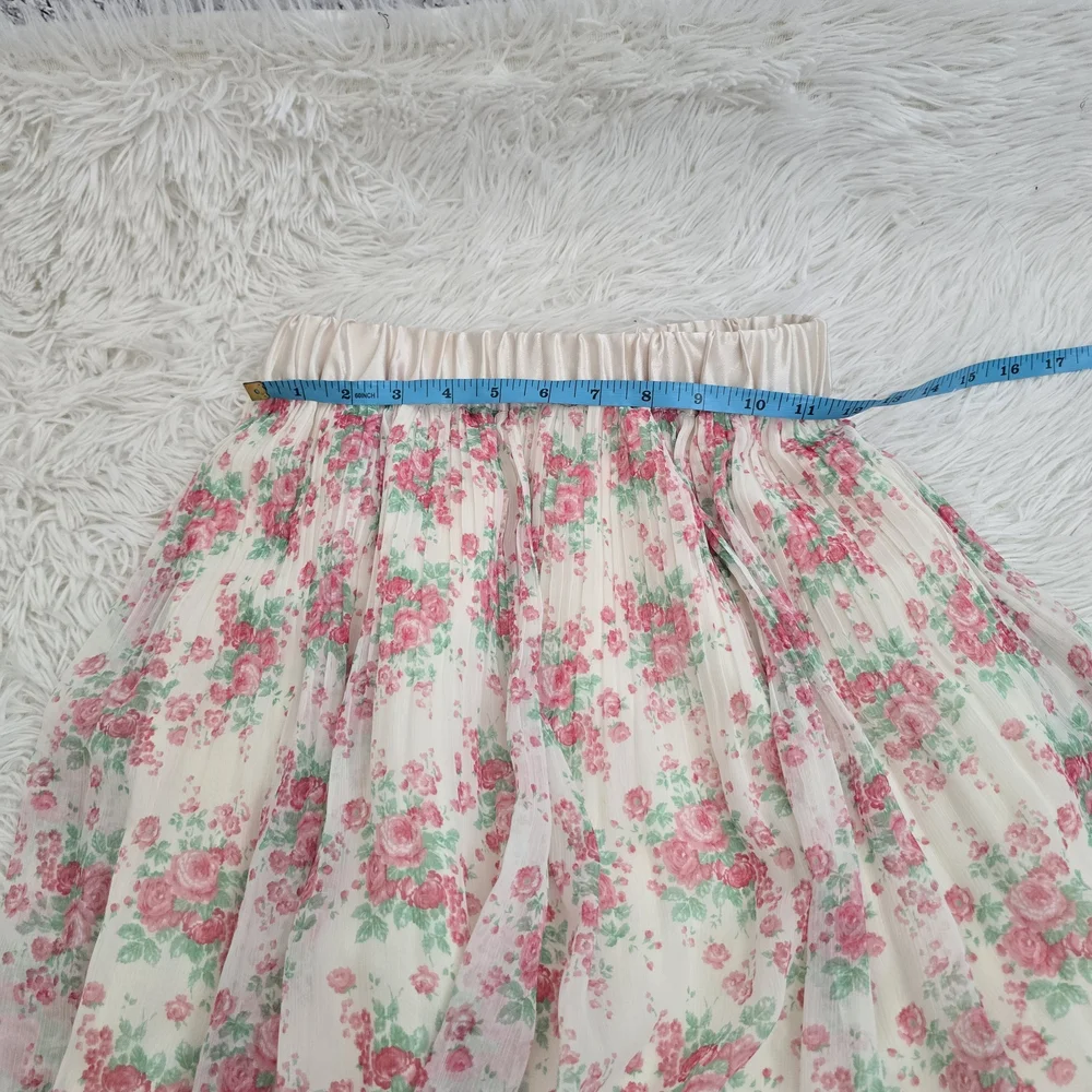 Unique Floral Pink Romantic Coquette Pleated Skirt